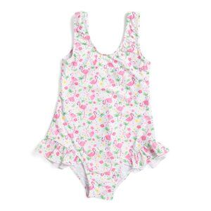 FLAP HAPPY White Girls Flamingo Party Ruffle Swimsuit